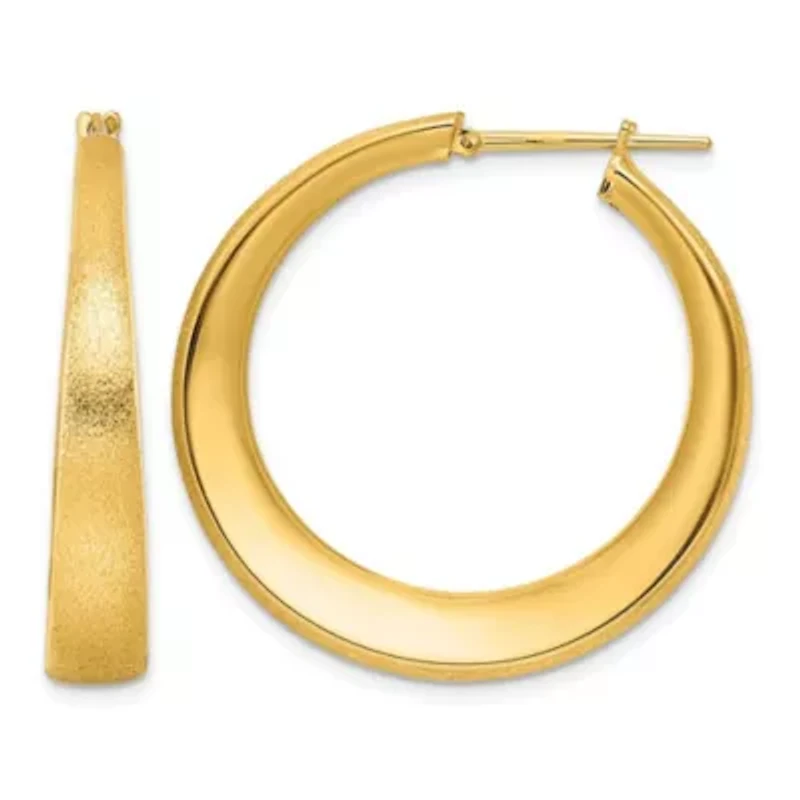 14K Yellow Gold Satin and Polished Graduated Endless Hoop Earrings