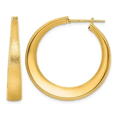 14K Yellow Gold Satin and Polished Graduated Endless Hoop Earrings