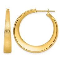 14K Yellow Gold Satin and Polished Graduated Endless Hoop Earrings