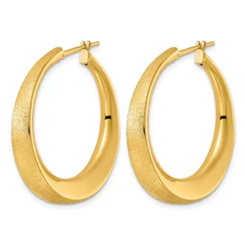 14K Yellow Gold Satin and Polished Graduated Endless Hoop Earrings
