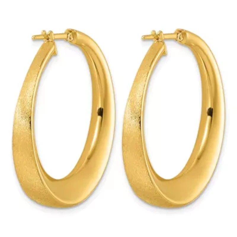 14K Yellow Gold Satin and Polished Graduated Endless Hoop Earrings