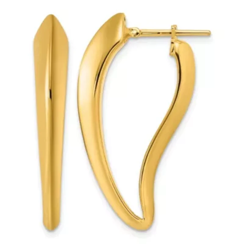 14K Yellow Gold Polished Tapered Knife Edge Hoop Earrings