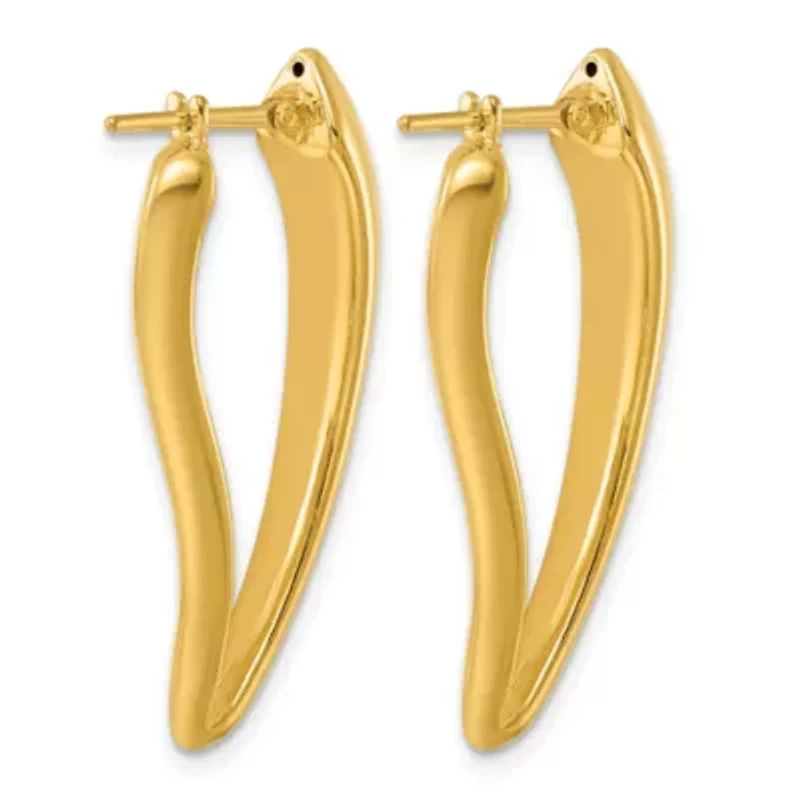 14K Yellow Gold Polished Tapered Knife Edge Hoop Earrings