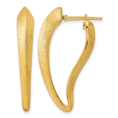 14K Yellow Gold Polished and Satin Tapered Knife Edge Hoop Earrings