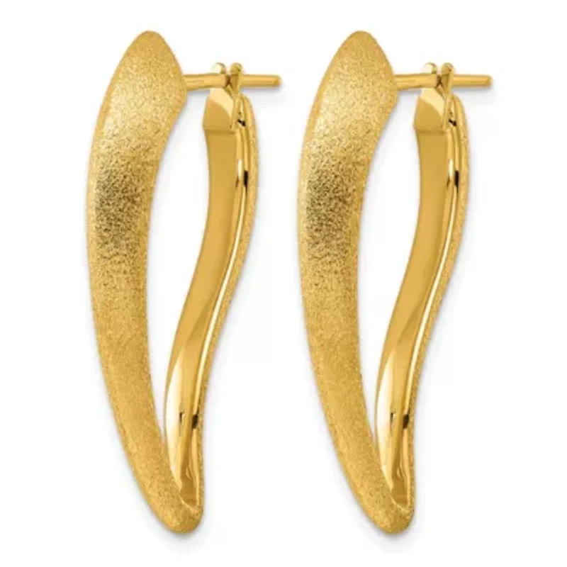 14K Yellow Gold Polished and Satin Tapered Knife Edge Hoop Earrings