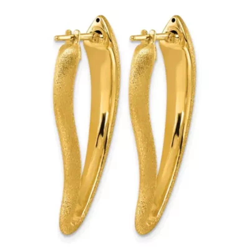 14K Yellow Gold Polished and Satin Tapered Knife Edge Hoop Earrings