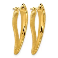 14K Yellow Gold Polished and Satin Tapered Knife Edge Hoop Earrings