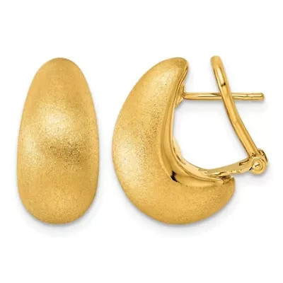 14K Yellow Gold Polished and Satin Tapered Teardrop Omega Back Earrings