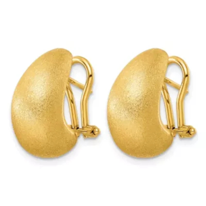 14K Yellow Gold Polished and Satin Tapered Teardrop Omega Back Earrings