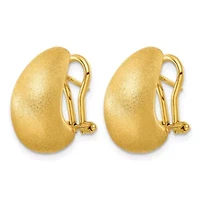 14K Yellow Gold Polished and Satin Tapered Teardrop Omega Back Earrings