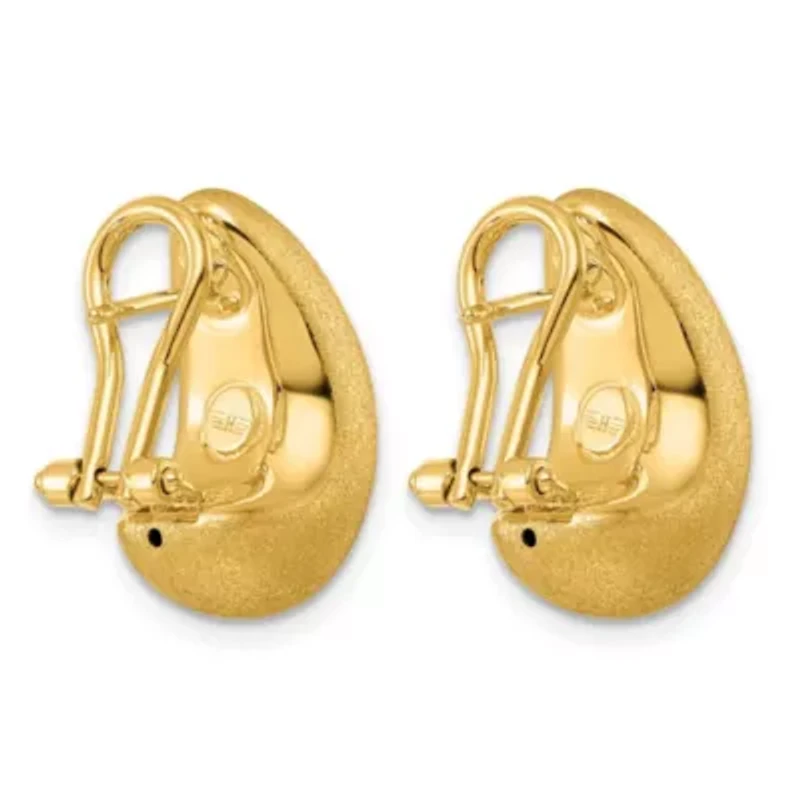 14K Yellow Gold Polished and Satin Tapered Teardrop Omega Back Earrings