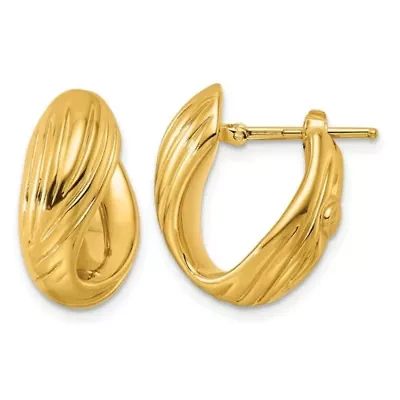 14K Yellow Gold Polished Layered Twisted C-Hoop Earrings