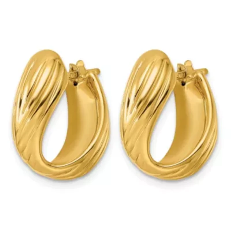 14K Yellow Gold Polished Layered Twisted C-Hoop Earrings