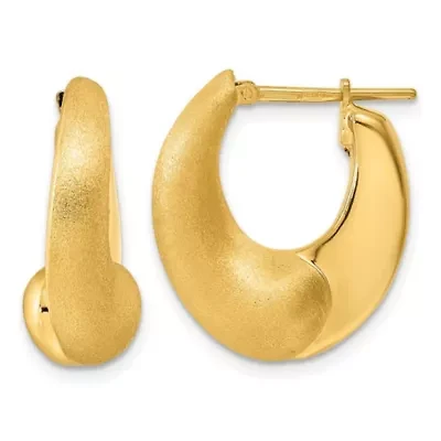 14K Yellow Gold Polished and Satin Tapered Teardrop Hoop Earrings