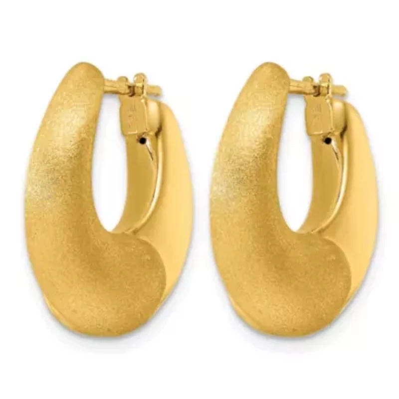 14K Yellow Gold Polished and Satin Tapered Teardrop Hoop Earrings