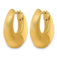 14K Yellow Gold Polished and Satin Tapered Teardrop Hoop Earrings