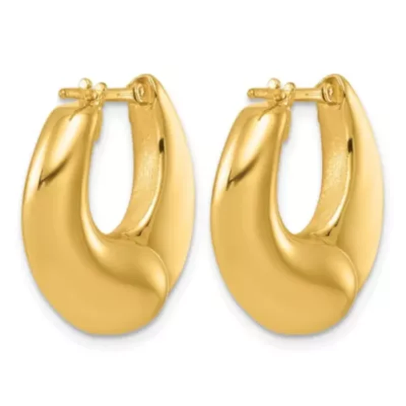14K Yellow Gold Polished and Satin Tapered Teardrop Hoop Earrings