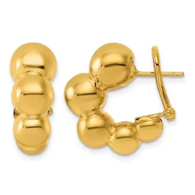 14K Yellow Gold Polished Graduated Bead Round Omega Back Hoop Earrings