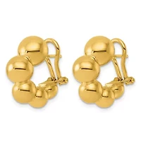14K Yellow Gold Polished Graduated Bead Round Omega Back Hoop Earrings