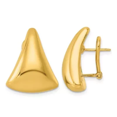 14K Yellow Gold Polished Puffed Triangle Omega Back Earrings