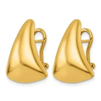 14K Yellow Gold Polished Puffed Triangle Omega Back Earrings