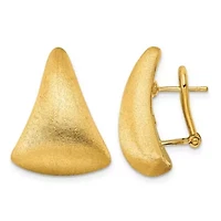 14K Yellow Gold Satin Puffed Triangle Omega Back Earrings