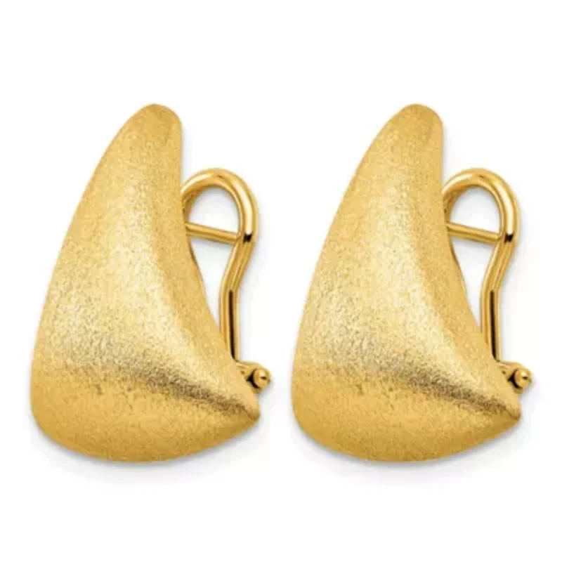 14K Yellow Gold Satin Puffed Triangle Omega Back Earrings