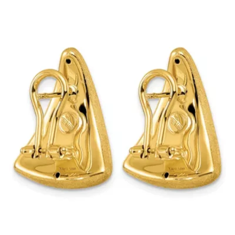 14K Yellow Gold Satin Puffed Triangle Omega Back Earrings