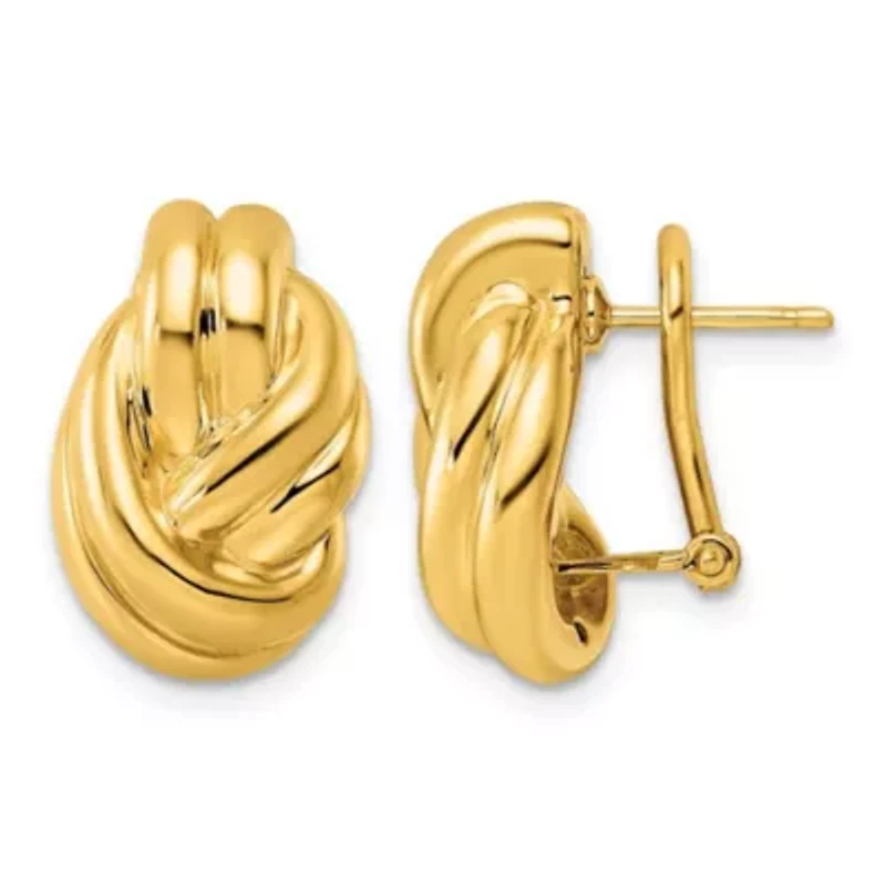 14K Yellow Gold Polished Double Strand Knot Omega Back Earrings