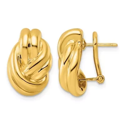 14K Yellow Gold Polished Double Strand Knot Omega Back Earrings