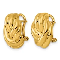 14K Yellow Gold Polished Double Strand Knot Omega Back Earrings