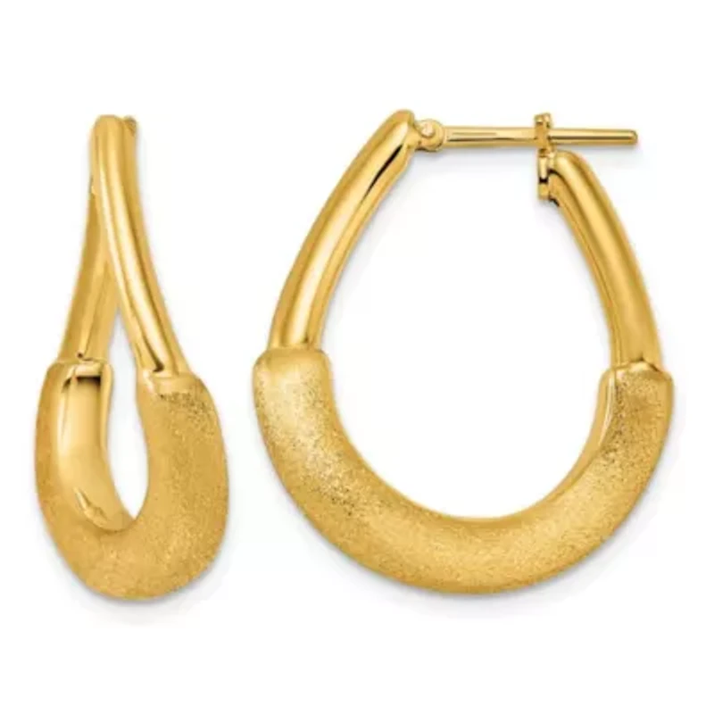 14K Yellow Gold Polished and Satin Twisted Hoop Earrings