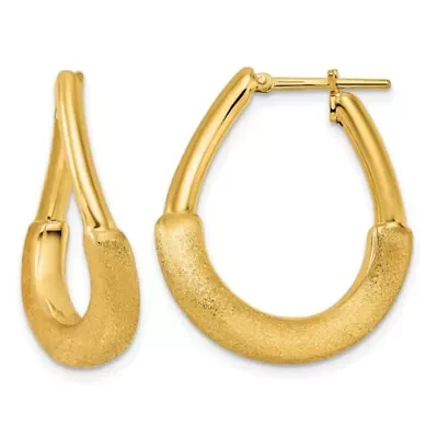 14K Yellow Gold Polished and Satin Twisted Hoop Earrings