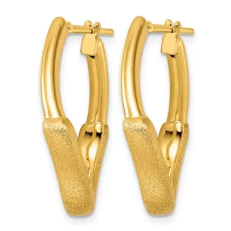 14K Yellow Gold Polished and Satin Twisted Hoop Earrings