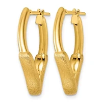 14K Yellow Gold Polished and Satin Twisted Hoop Earrings