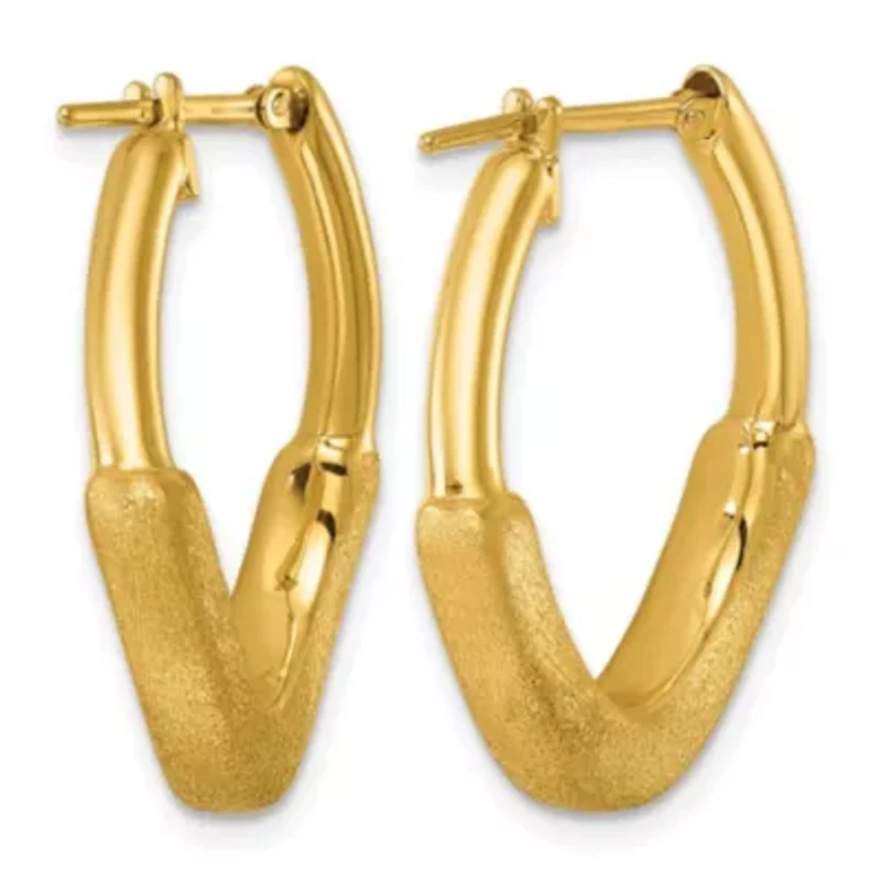 14K Yellow Gold Polished and Satin Twisted Hoop Earrings