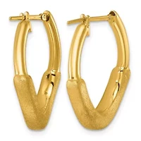 14K Yellow Gold Polished and Satin Twisted Hoop Earrings