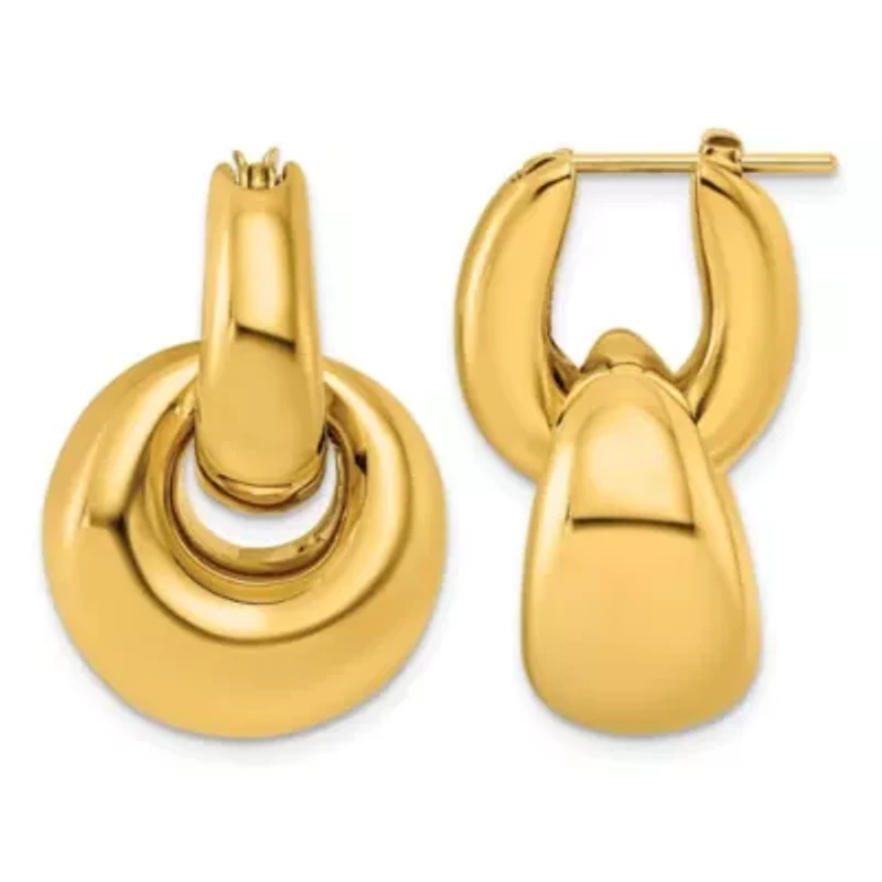 14K Yellow Gold Polished Graduated Double Hoop Earrings