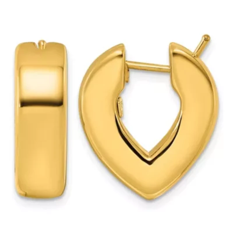 14K Yellow Gold Polished 6.9mm V-Shaped Hoop Earrings