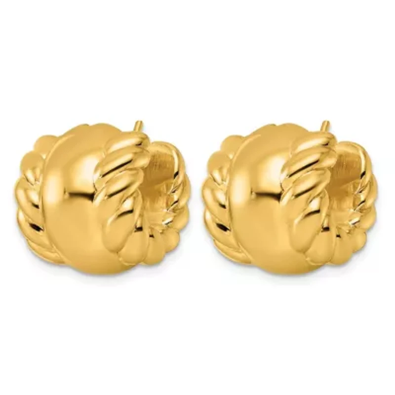 14K Yellow Gold Polished and Twisted 17mm Huggie Hoop Earrings