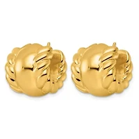14K Yellow Gold Polished and Twisted 17mm Huggie Hoop Earrings