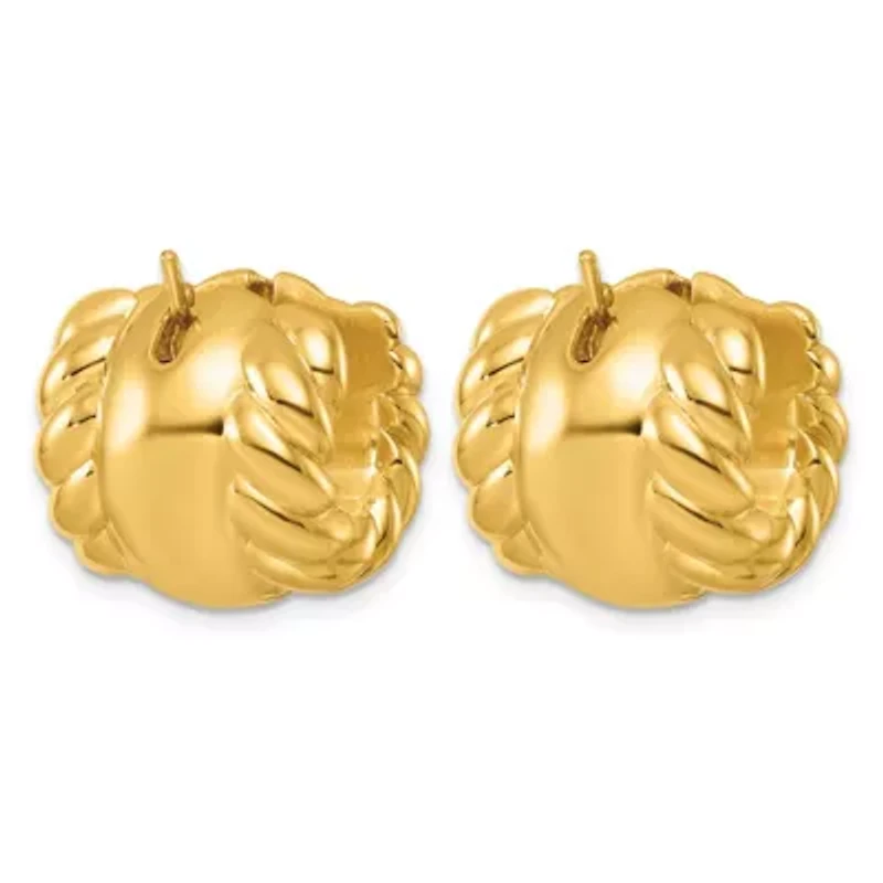 14K Yellow Gold Polished and Twisted 17mm Huggie Hoop Earrings