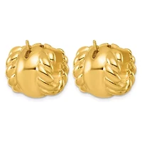 14K Yellow Gold Polished and Twisted 17mm Huggie Hoop Earrings