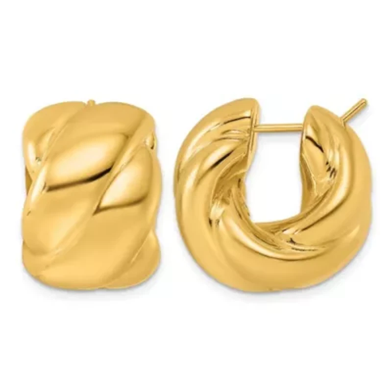 14K Yellow Gold Polished Braided 16mm Huggie Hoop Earrings