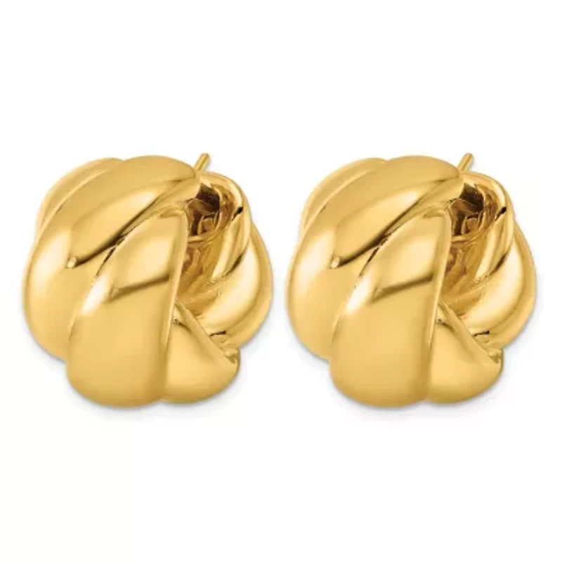 14K Yellow Gold Polished Braided 16mm Huggie Hoop Earrings