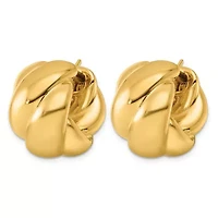 14K Yellow Gold Polished Braided 16mm Huggie Hoop Earrings