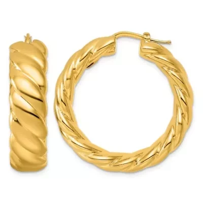 14K Yellow Gold Polished Twisted 10mm Hoop Earrings