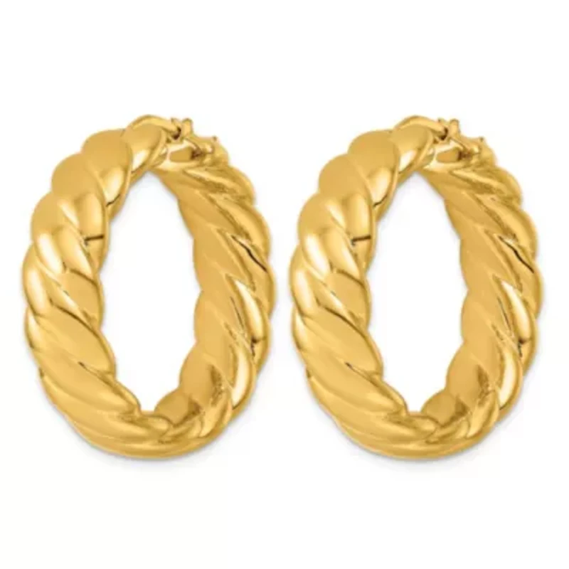 14K Yellow Gold Polished Twisted 10mm Hoop Earrings