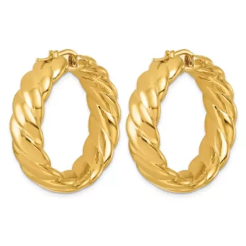 14K Yellow Gold Polished Twisted 10mm Hoop Earrings