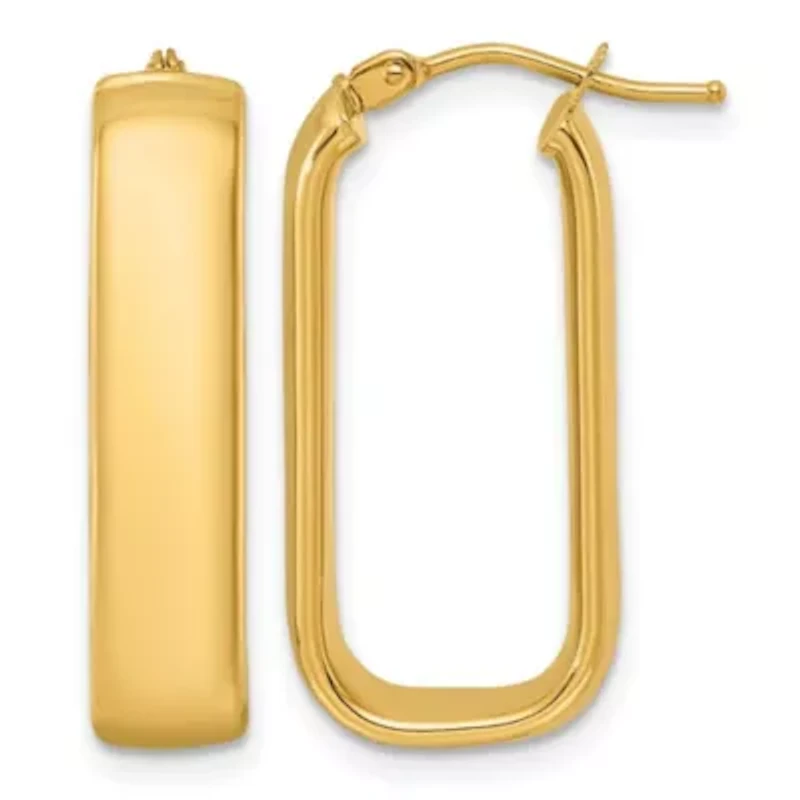 14K Yellow Gold Polished 6mm Elongated Oval Hoop Earrings